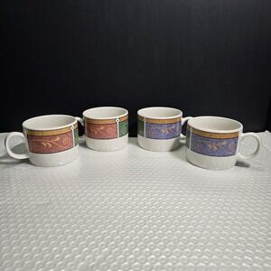 4 VTG Majesticware by Oneida Stoneware Mugs Sue Zipkin 1995 Persia Pattern 8oz